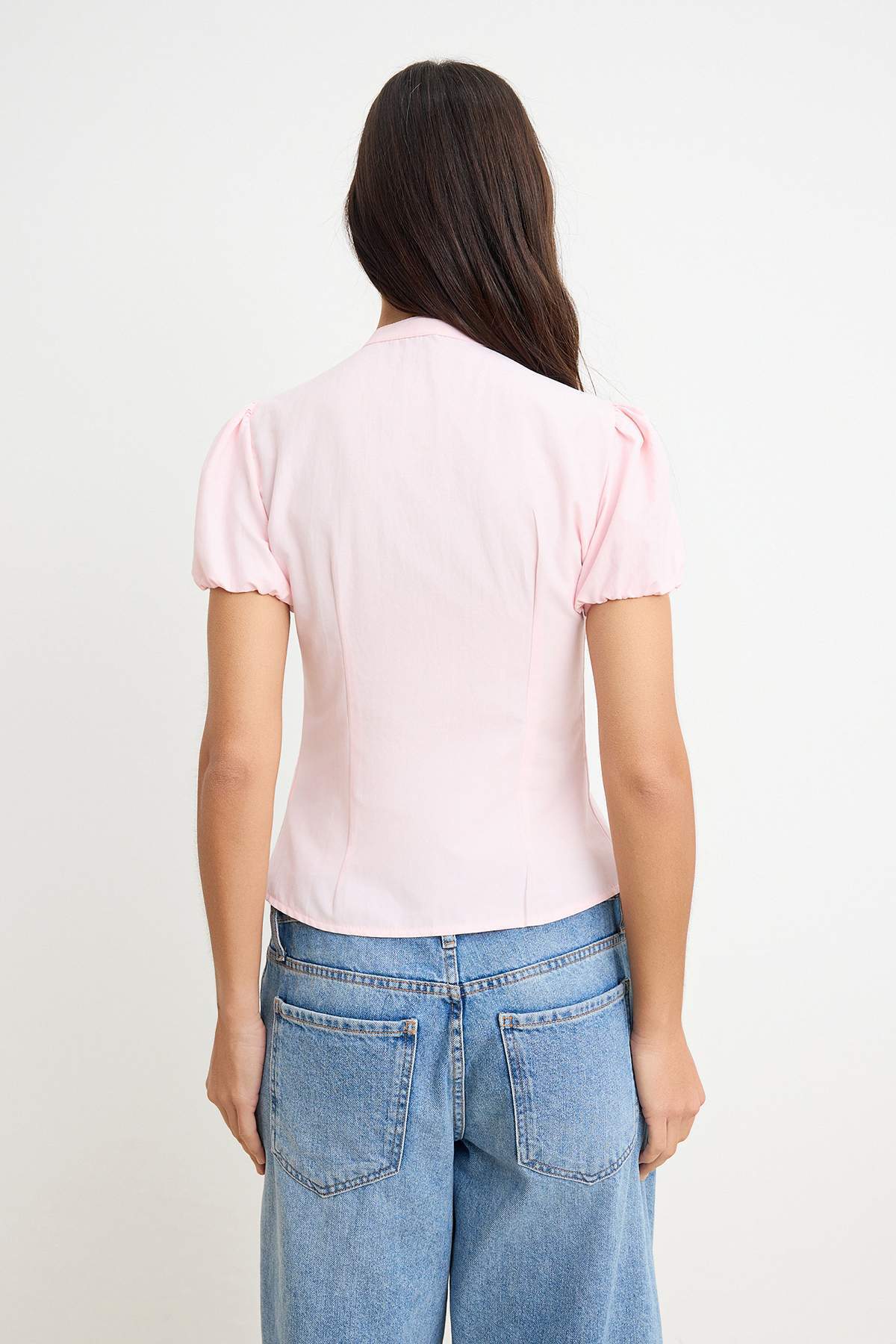 Trendyolmilla  Pembe Büzgü Detaylı Balon Kol Gömlek TWOSS26GO00181 - Görsel 4