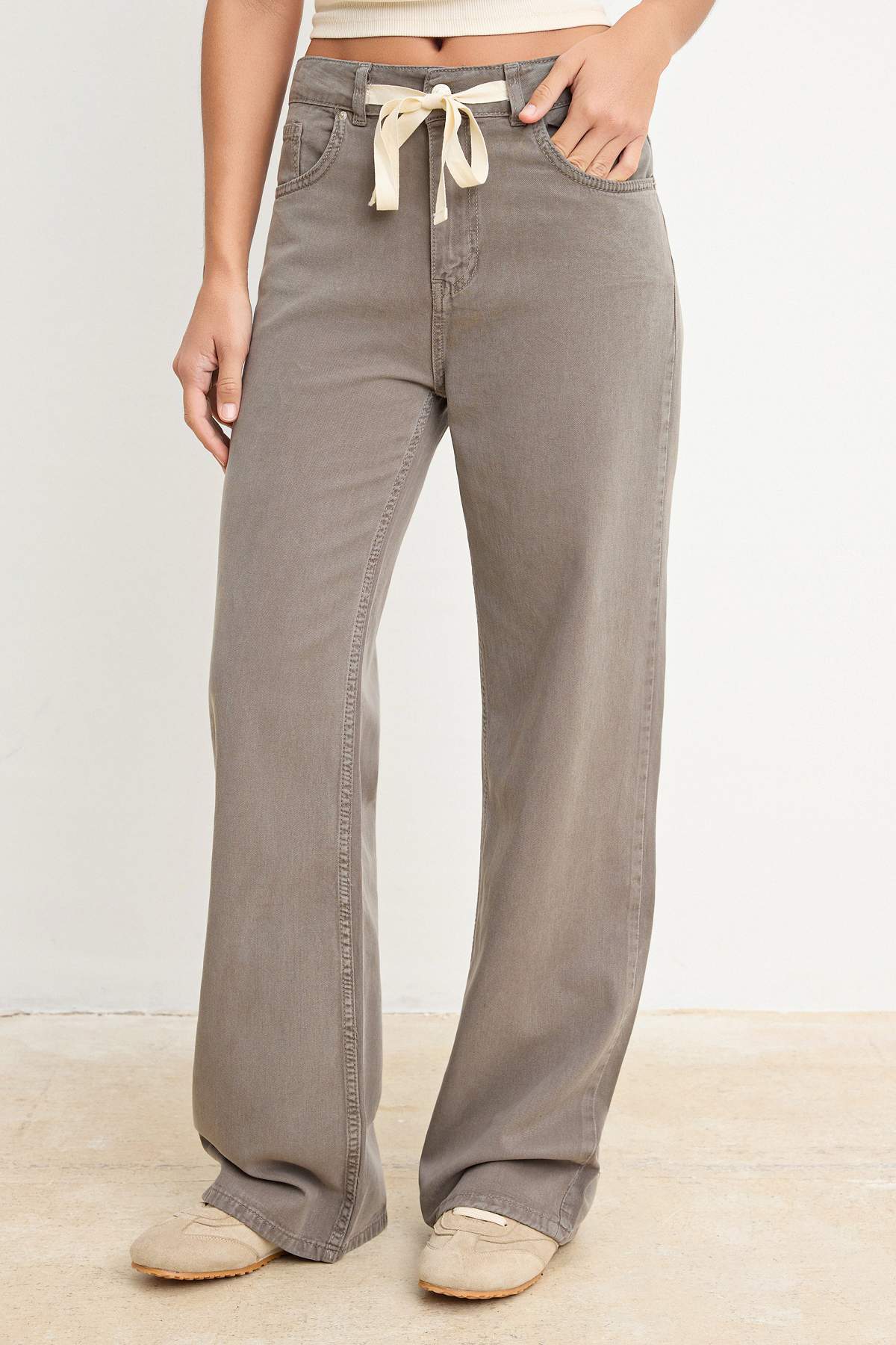 Trendyolmilla  Vizon DÖKÜMLÜ Beli Lastikli Yüksek Bel Jeans Wide Leg TWOSS26JE00262 - Görsel 3