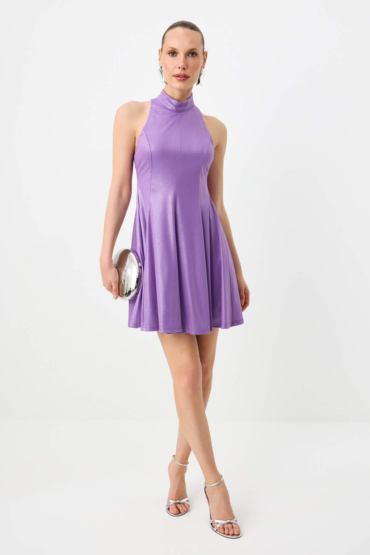 Trendyolmilla Lila Varak Baskılı Kısa/Mini Dokuma Elbise TPRSS26EL00103