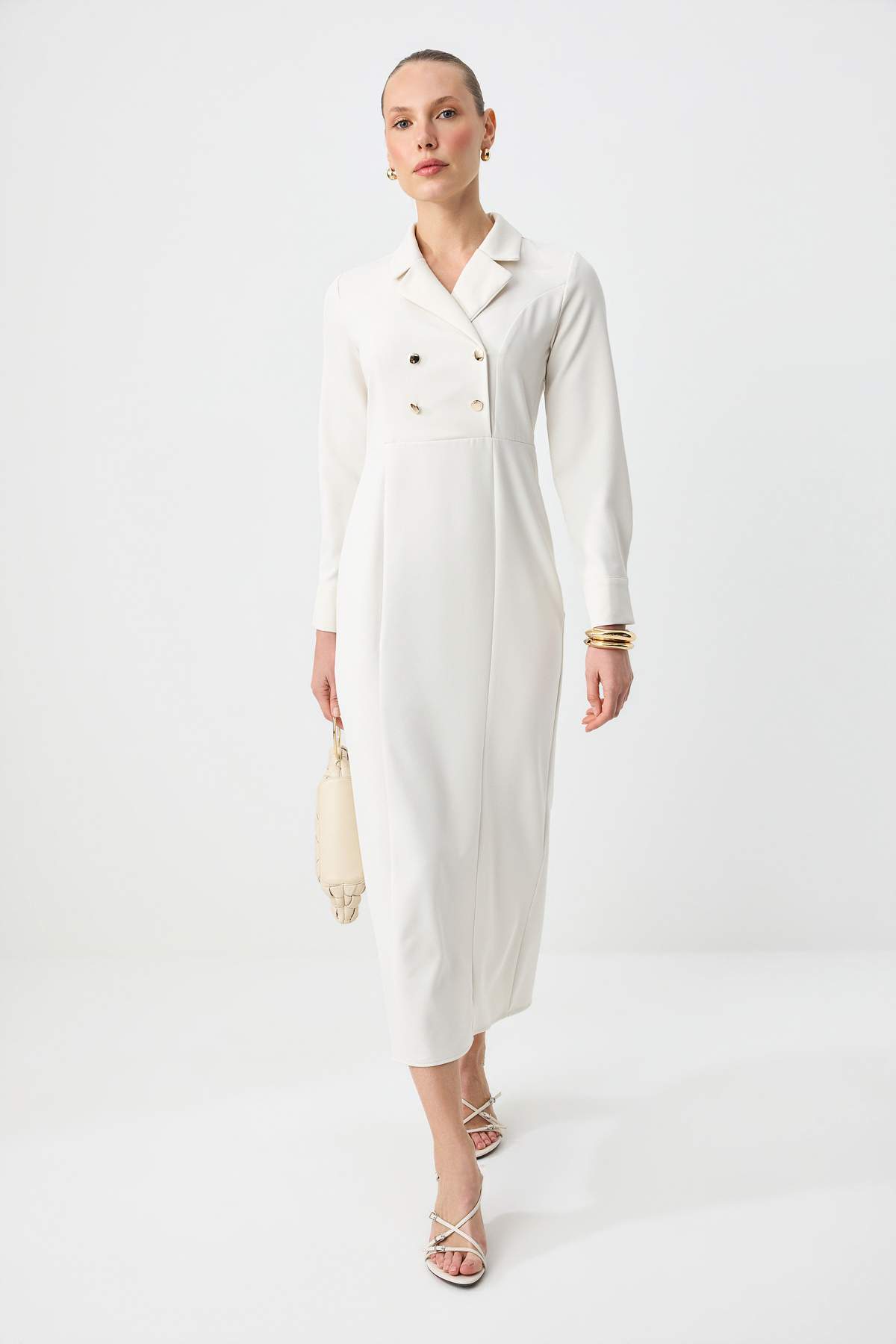 Trendyolmilla Modest Krem Astarsız Düz Dokuma Elbise&Tulum Finike Tesettür Elbise TCTSS24EB00020
