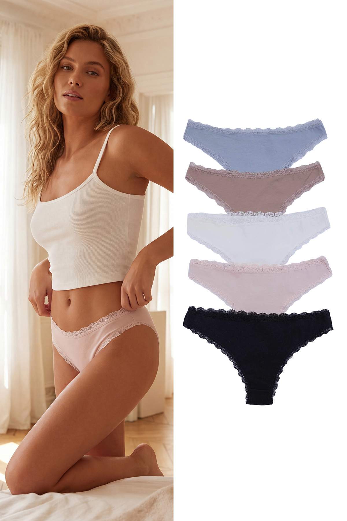 Συλλογή Trendyol Πολύχρωμο σετ 5'li Μονό ζέρσεϊ Brazilian Heart Brazilian σλι...