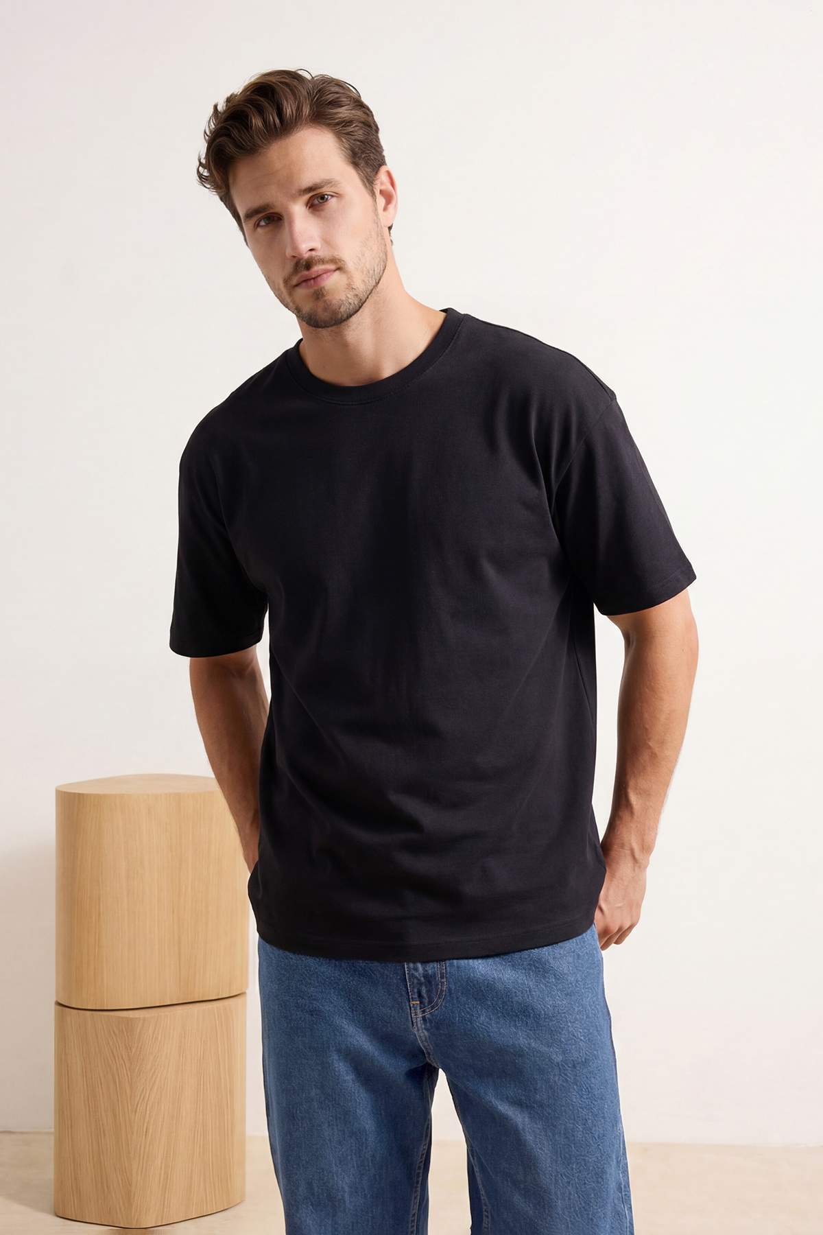 Trendyolmilla  Antrasit Oversize/Geniş Kesim Pike Basic T-Shirt TMNSS26TS00022 - Görsel 2