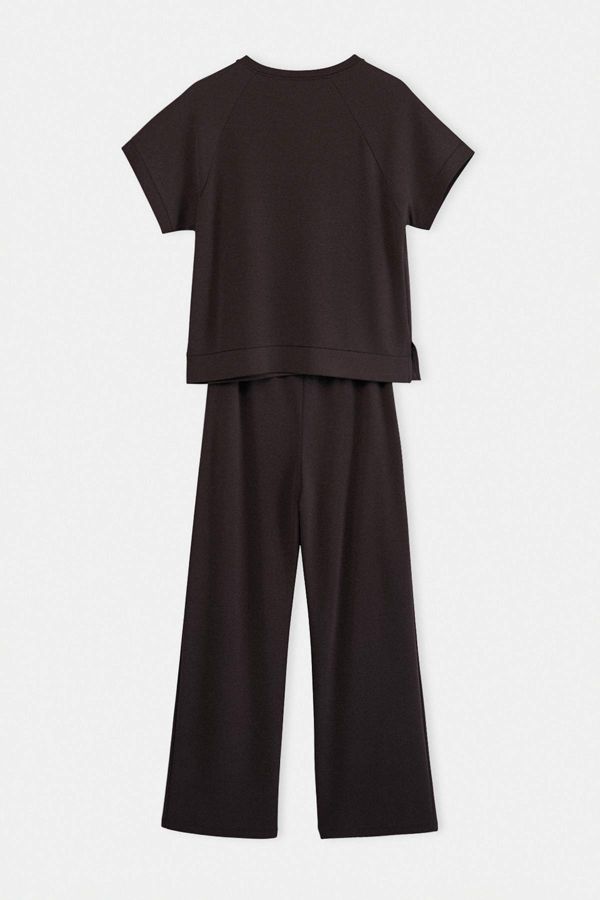 Trendyolmilla  Kahverengi Bisiklet Yaka Kısa Kol Lastikli Rahat Kalıp Alt - Üst Takım - Görsel 2