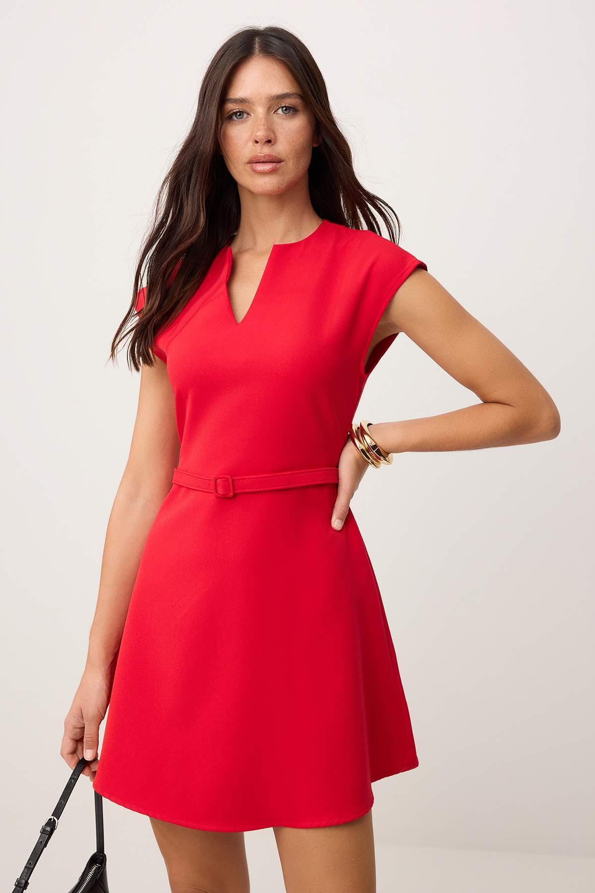 Trendyolmilla  Kırmızı Düz Midi Dokuma Elbise TWOSS26EL00294 - Görsel 2