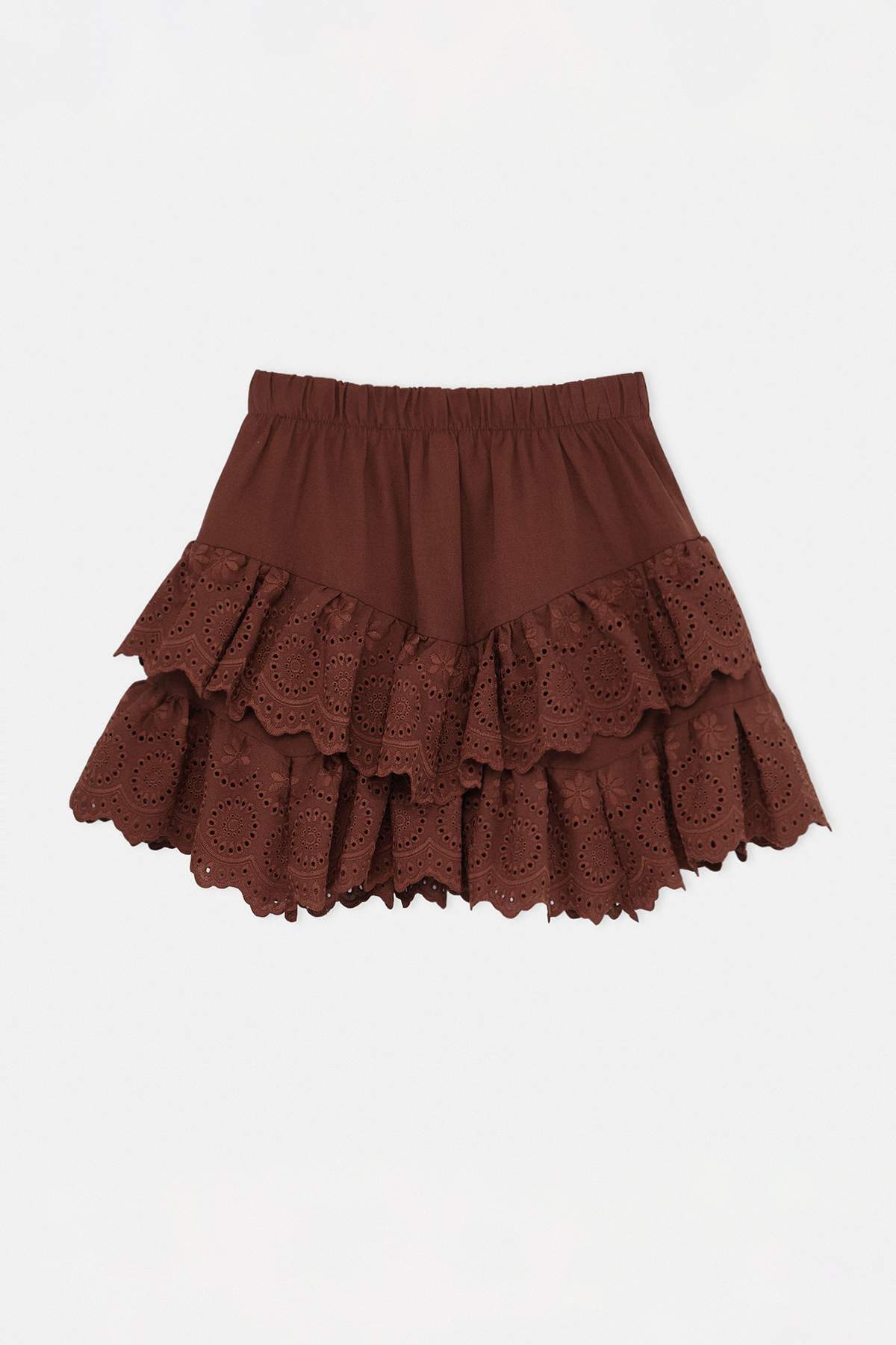 Trendyolmilla  Kahverengi Dokuma Brodeli Plaj Mini Etek TBESS24ET00004 - Görsel 2