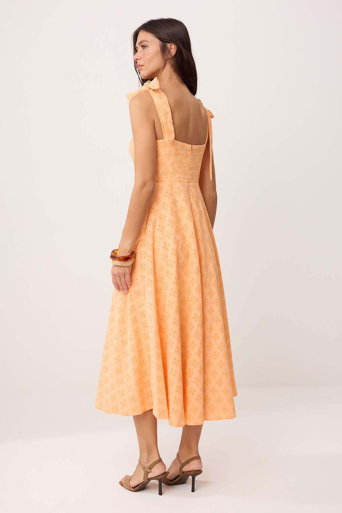 Trendyolmilla  Somon Düz Bağlama Detaylı Maxi Dokuma Elbise TWOSS25EL00863 - Görsel 4