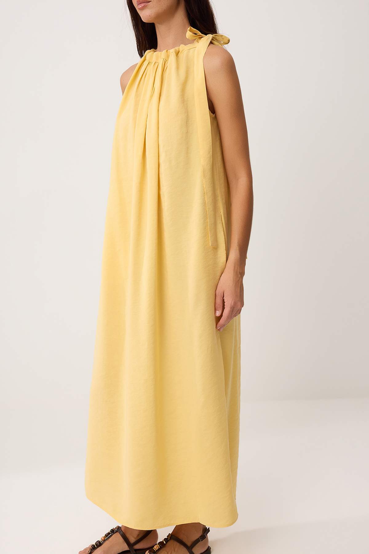 Trendyolmilla  Koyu Sarı Midi Dokuma Elbise TWOSS26EL00864 - Görsel 3