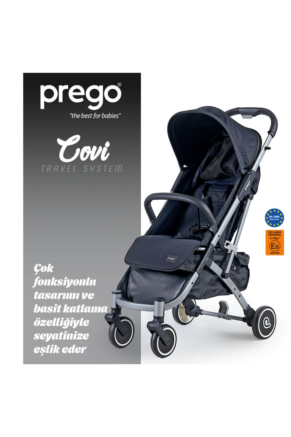 Prego Covi plus Kabin Boy Bebek Arabası 2024 SİYAH fotoğrafı 4 (önizleme)