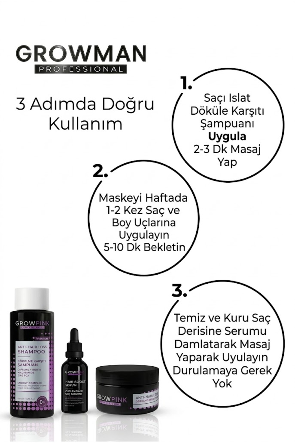 Kadın Saç Dökülmesine Karşı Bakım Seti – Şampuan, Serum ve Saç Maskesi | Güçlendirici Yoğun Bakım — GP-KDN-DSL-3LU-01 — تصویر 5 از 6