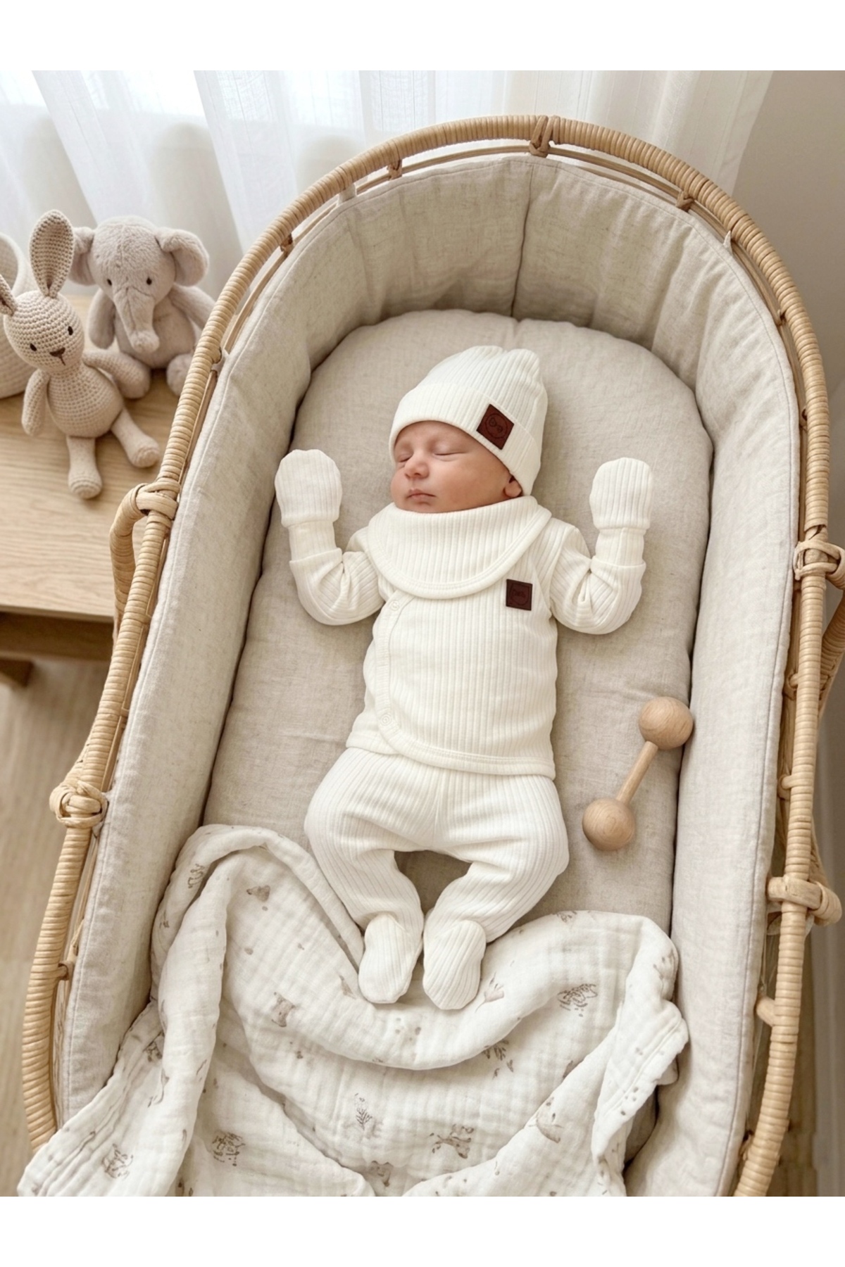 OMY 5'li Set Fitilli Bebek Yenidoğan %100 Pamuk Hastane Çıkışı fotoğrafı 3 (önizleme)