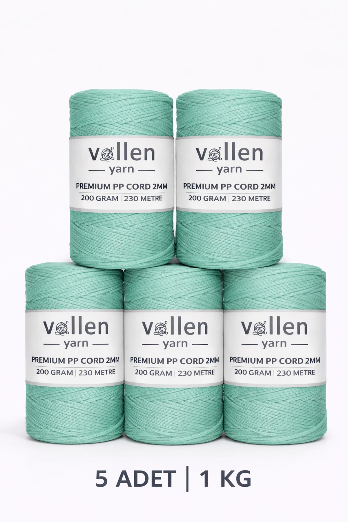 1000 g Polyester Macrame Rope, 2mm Set of 5, Macrame Rope, Underplate Rope, Bag Rope,1150 Meters, Sea Green