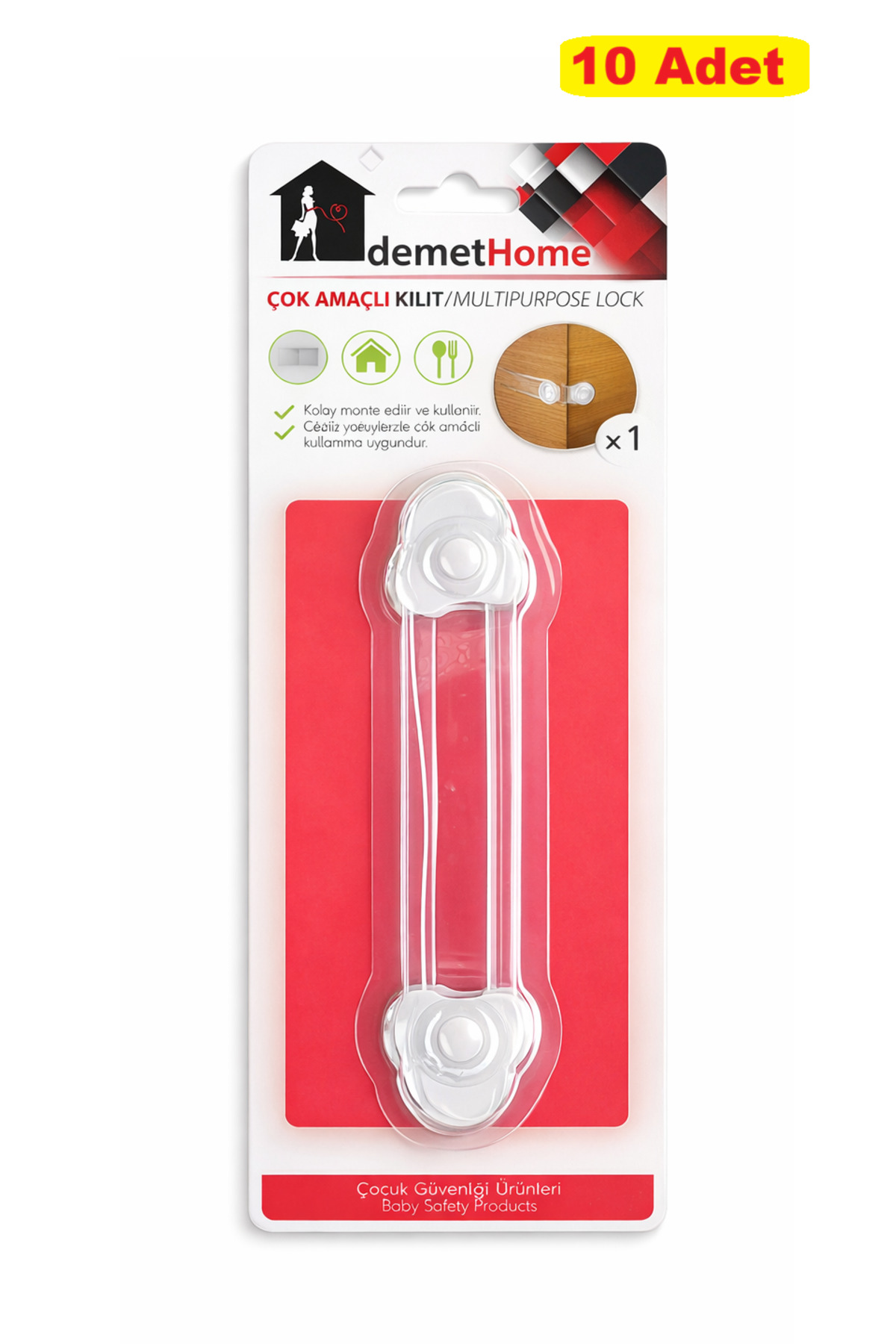 demethome 10 Adet Çocuk Bebek Güvenlik Çekmece Dolap Kapak Kilidi 18 Cm Büyük Boy fotoğrafı 2 (önizleme)
