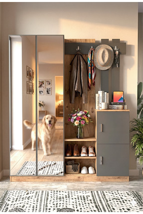 Yurudesign Visor Vestiyer Portmanto Ayakkabılık Çam Antrasit