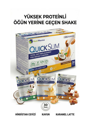 NUTRIPHARMA Quick Slim Öğün Yerine Geçen Shake - 30 Saşe - Tropikal Karışık K...