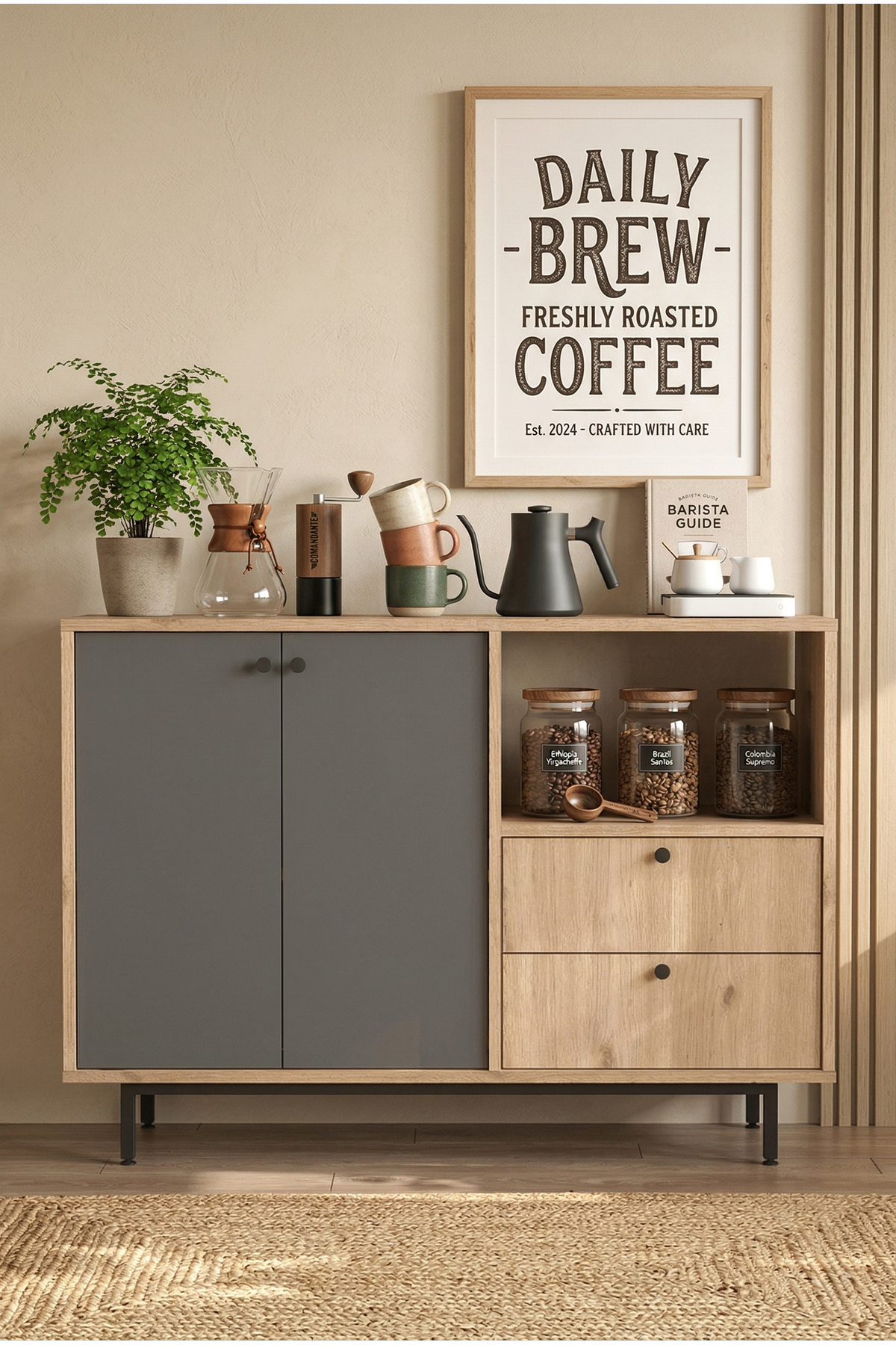Robin Home Mocha Kahve Köşesi Çok Amaçlı Dolap Mutfak Dolabı Sepet