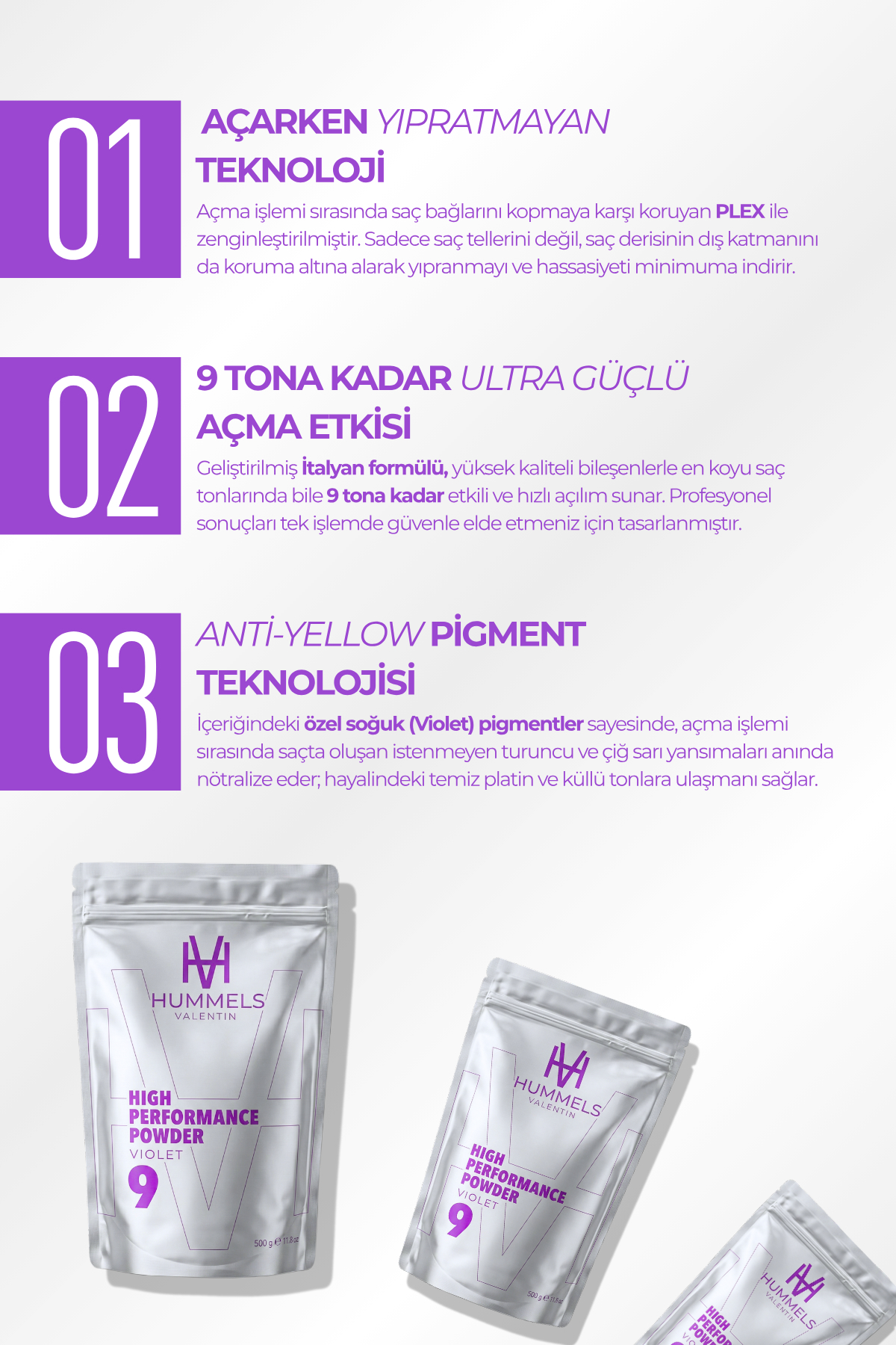Saç Açıcı Toz (Violet-Mor) Yüksek Performanslı 9 Ton Açma - 500 gr — HML-V — تصویر 3 از 4