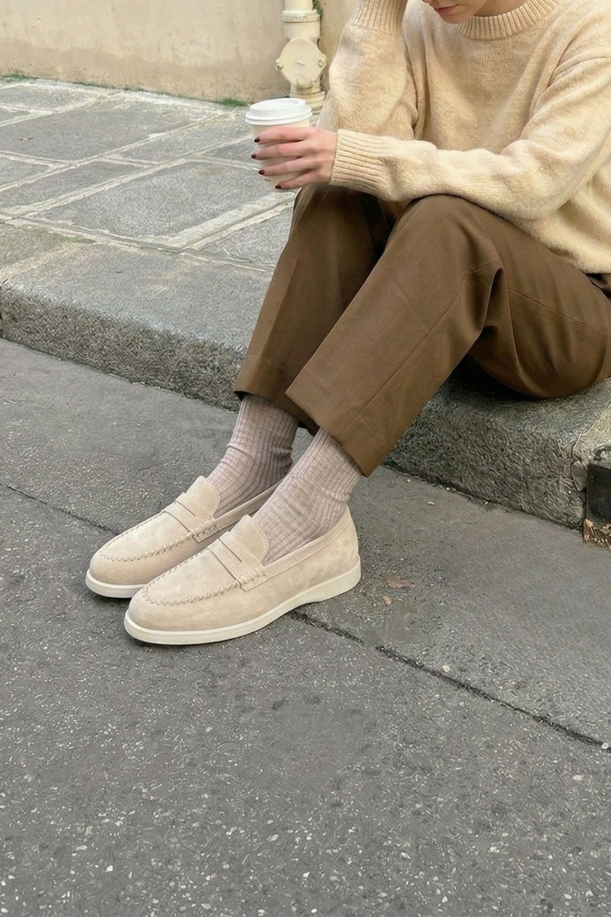 Marjin Kadın Hakiki Deri İp Detaylı Makosen Loafer Günlük Ayakkabı Ginar Bej Süet görsel 6