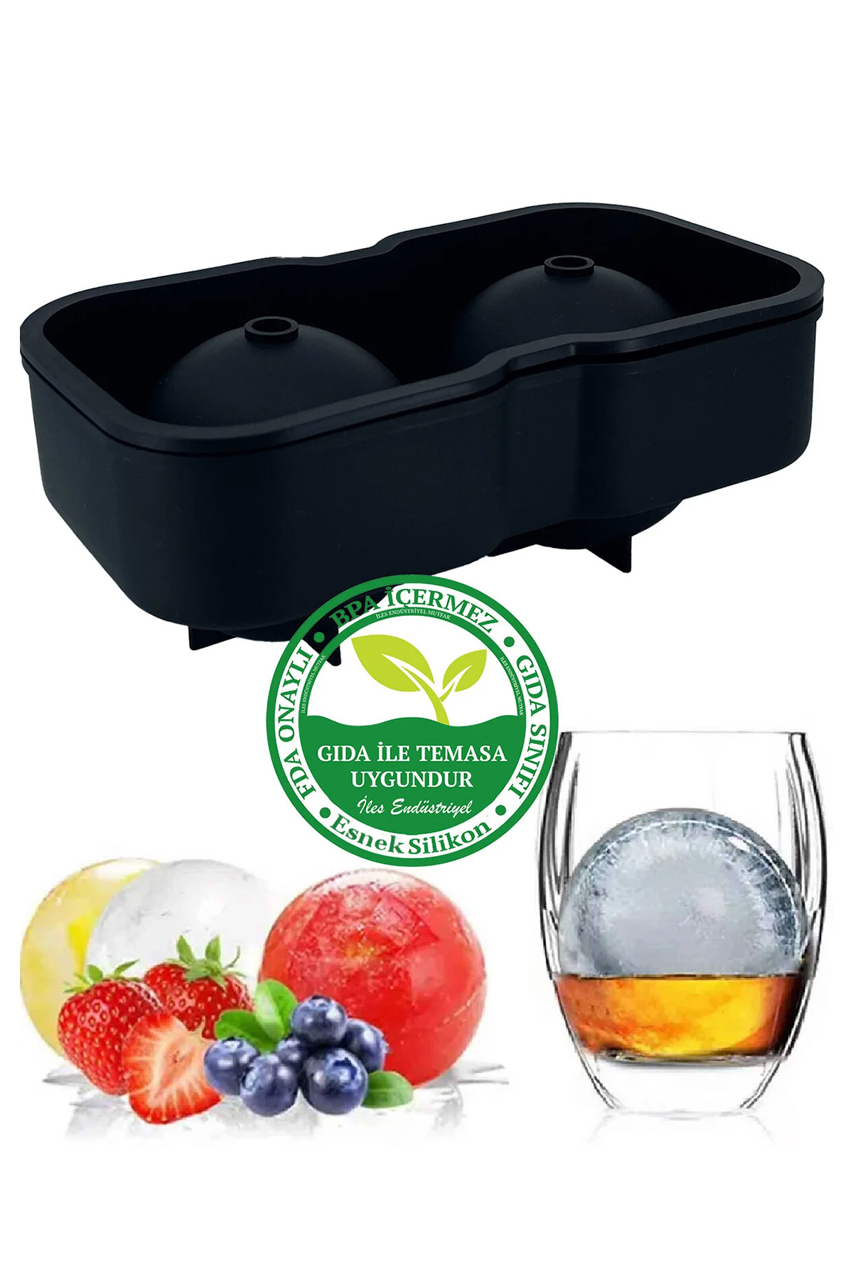 Oversized Silicone 2 Compartment XL Ball Ice Mold, Black