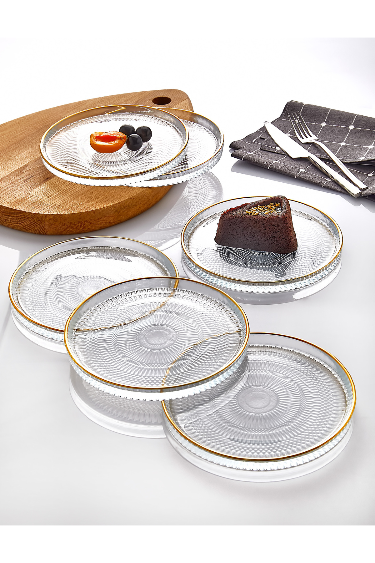 6-Piece Glass Cake Cake Plate Set - Gilded Luxury Cake Set(16CM)
