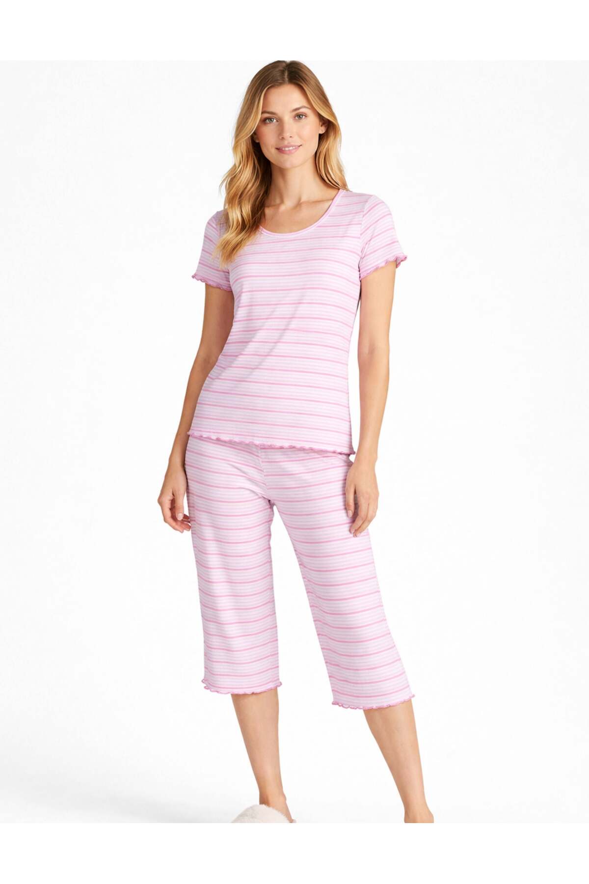 OrganicKid  Mini Me Kadın Pembe Kısa Kol Üst ve Şort Pijama Takımı