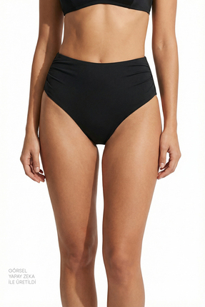 Penti Siyah High Büzgülü Bikini Altı