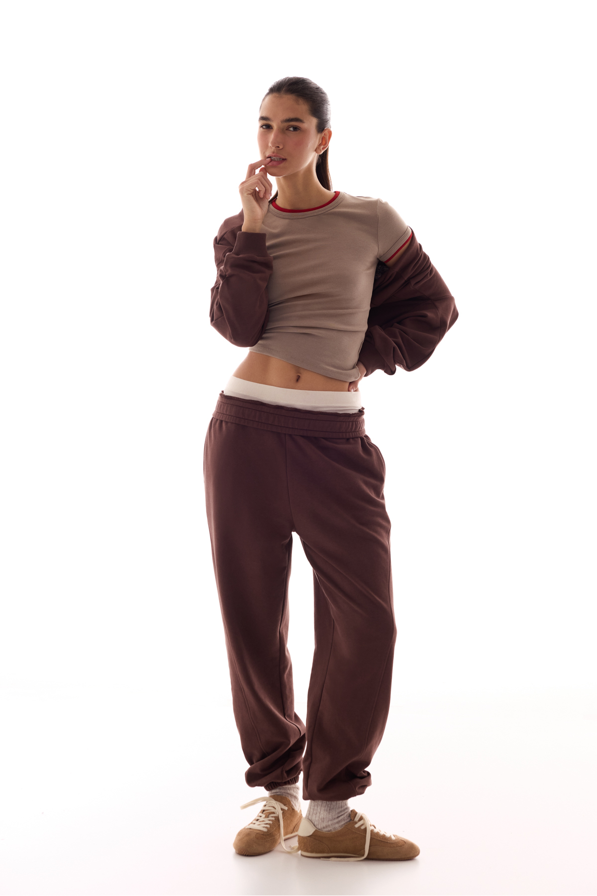 Penti  Kahverengi Dikiş Detaylı Bisiklet Yaka Pamuklu Sweatshirt - Görsel 6