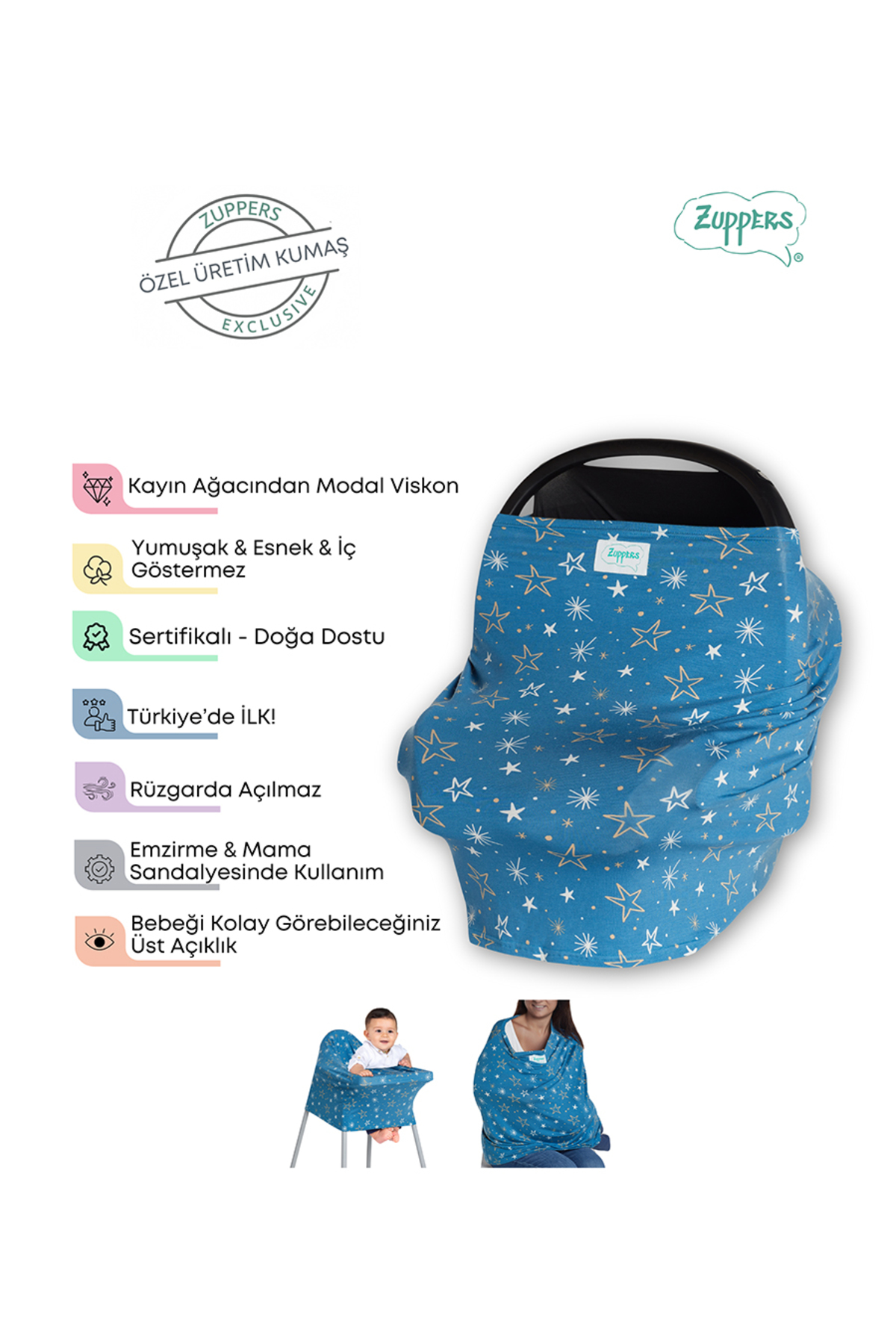 Zuppers Fonksiyonel Puset - Emzirme Örtüsü Star Set fotoğrafı 3 (önizleme)
