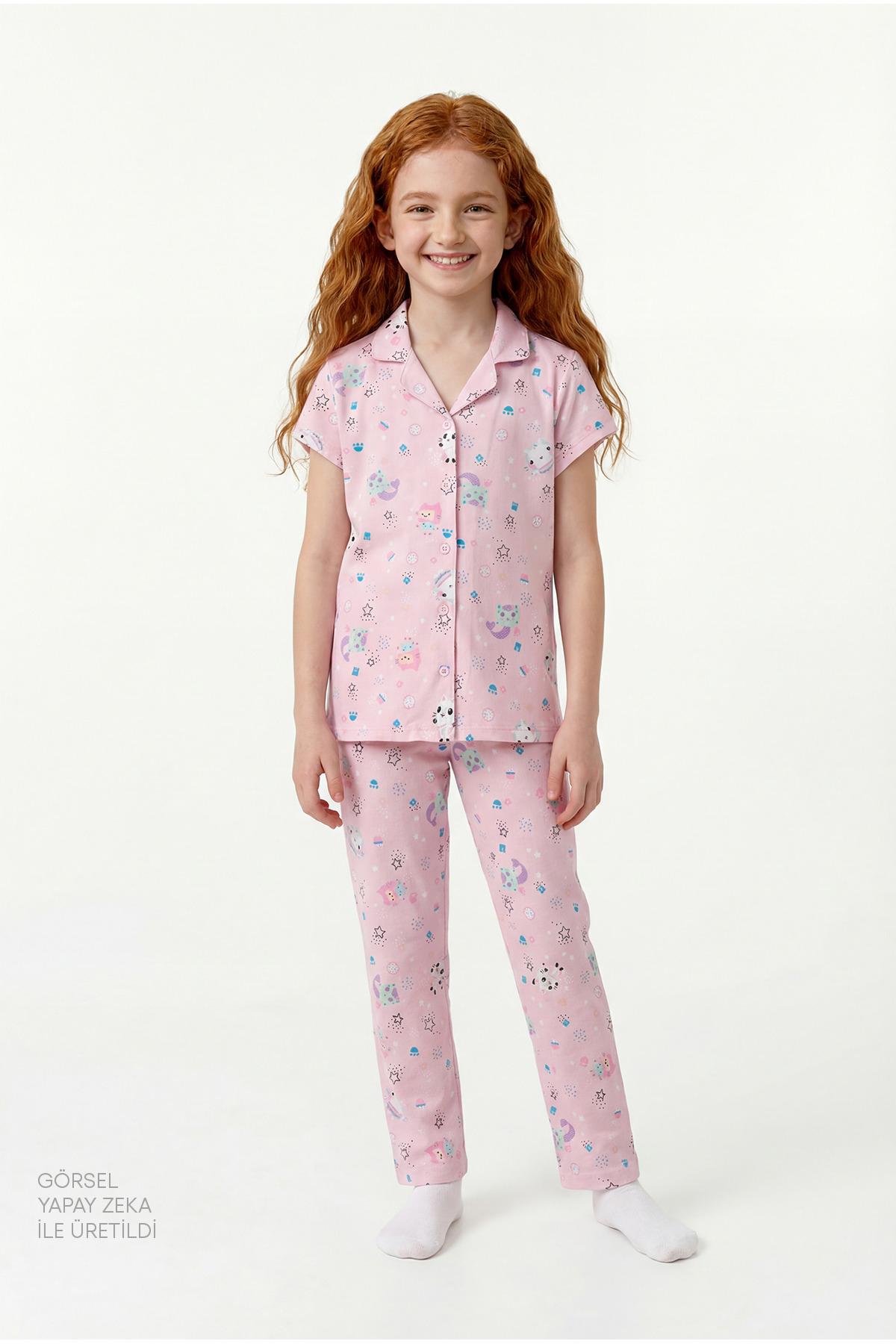 Penti Açık Pembe Kız Çocuk Gabby’s Dollhouse Düğmeli Pamuklu Gömlek Pijama Takımı fotoğrafı 2 (önizleme)