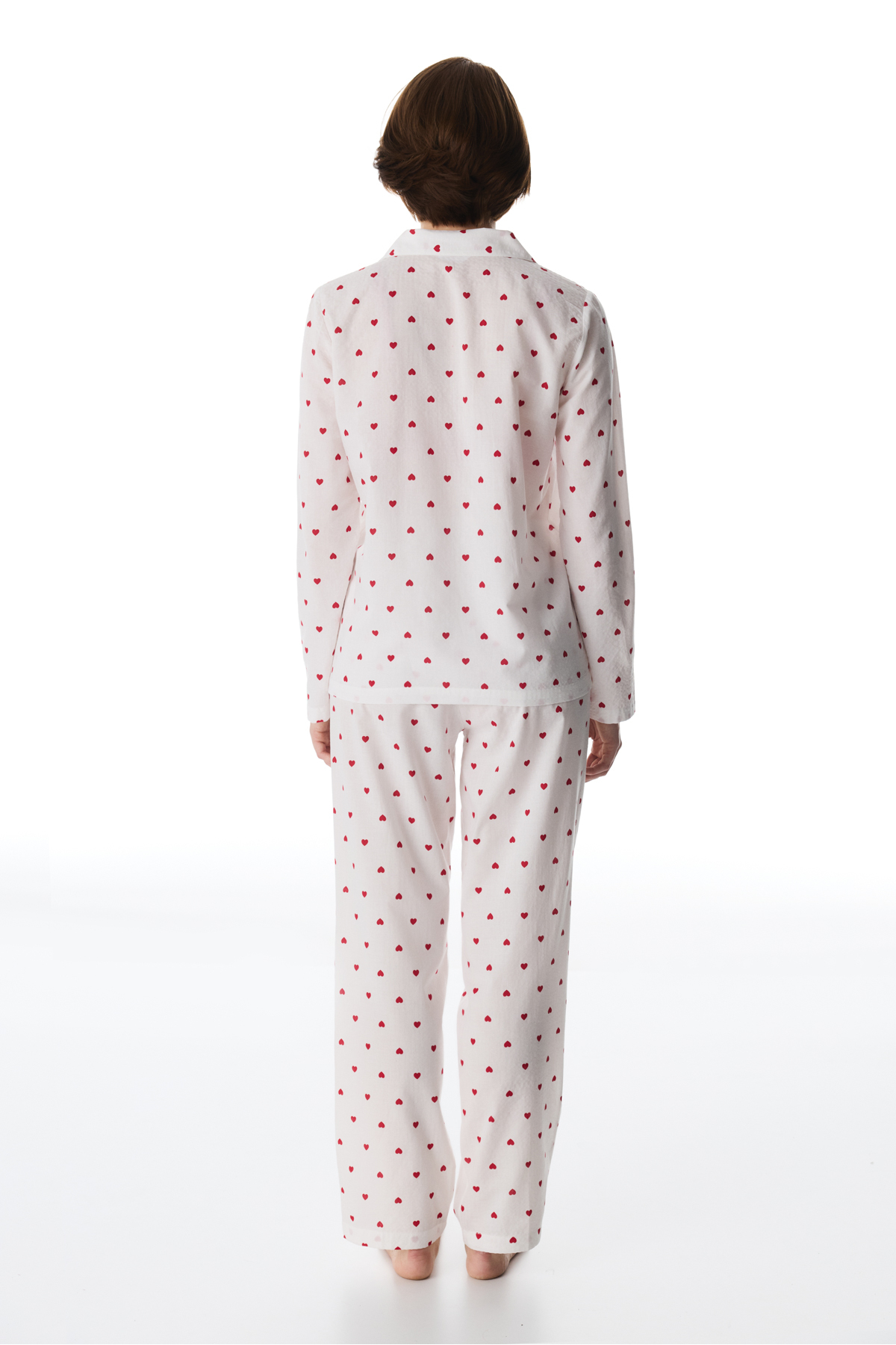 Penti  Kırık Beyaz Red Hearts Düğmeli Gömlek Pantolon Pijama Takımı - Görsel 6