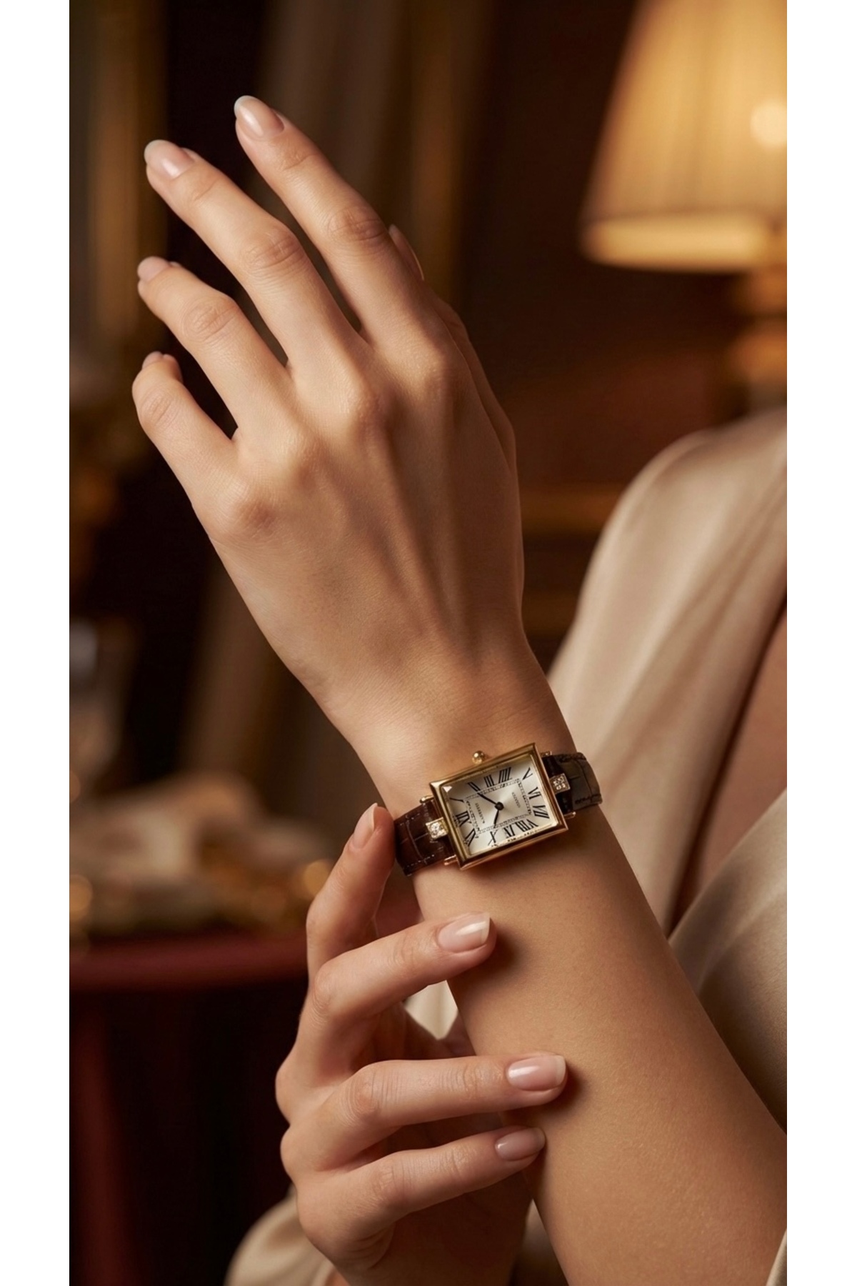 KLISHE Butik  Royal Kadın Saat Gold Kare Kasa | Vintage Old Money Kahverengi Deri Kordon Lüks Zarif Kol Saati 2026 - Görsel 3
