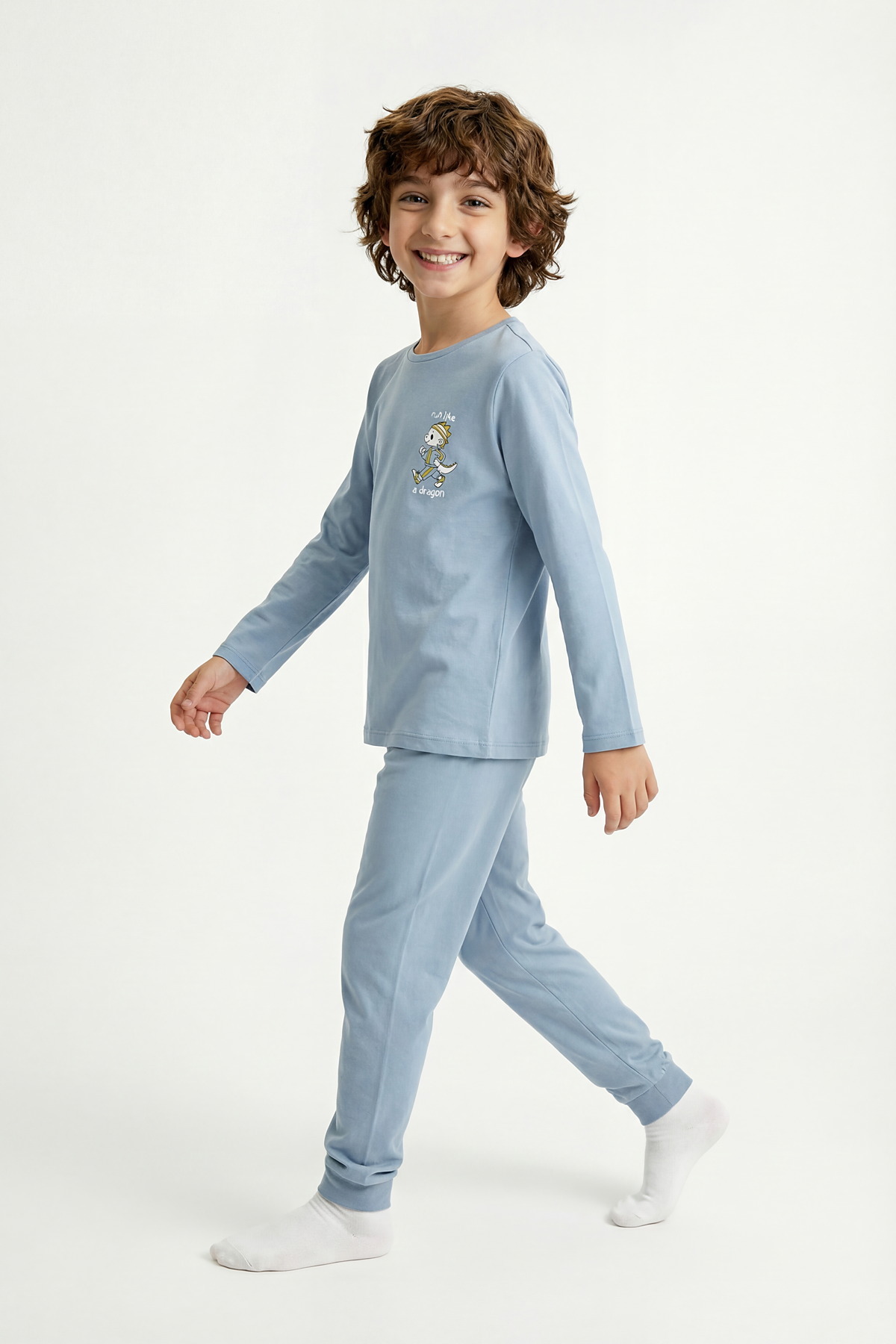 Penti Mavi Erkek Çocuk Run Like A Dragon Uzun Kollu Pamuklu 2'li Pijama Takımı fotoğrafı 6 (önizleme)