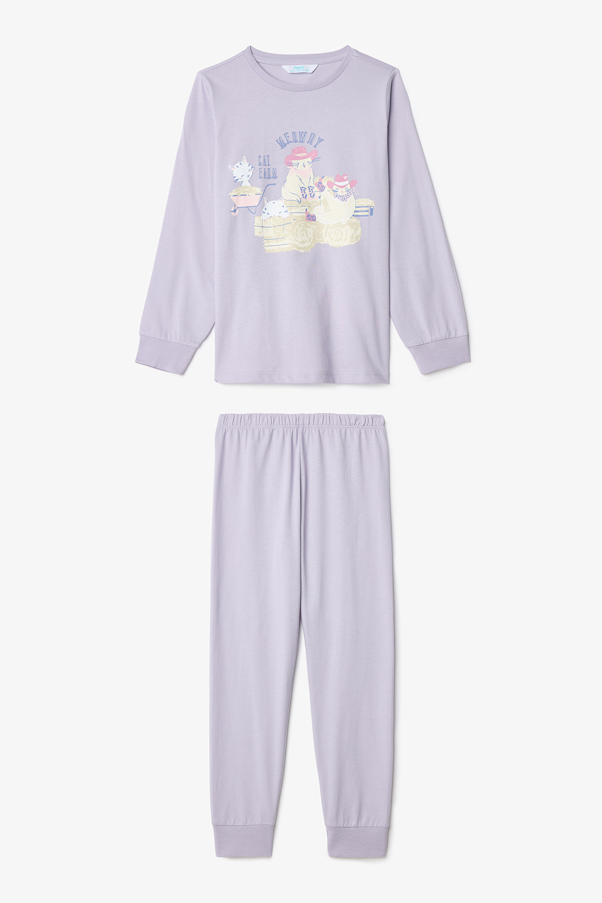 Penti Kız Çocuk Meowdy Kedi Desenli Pamuklu 2'li Uzun Kollu Pijama Takımı fotoğrafı 6 (önizleme)