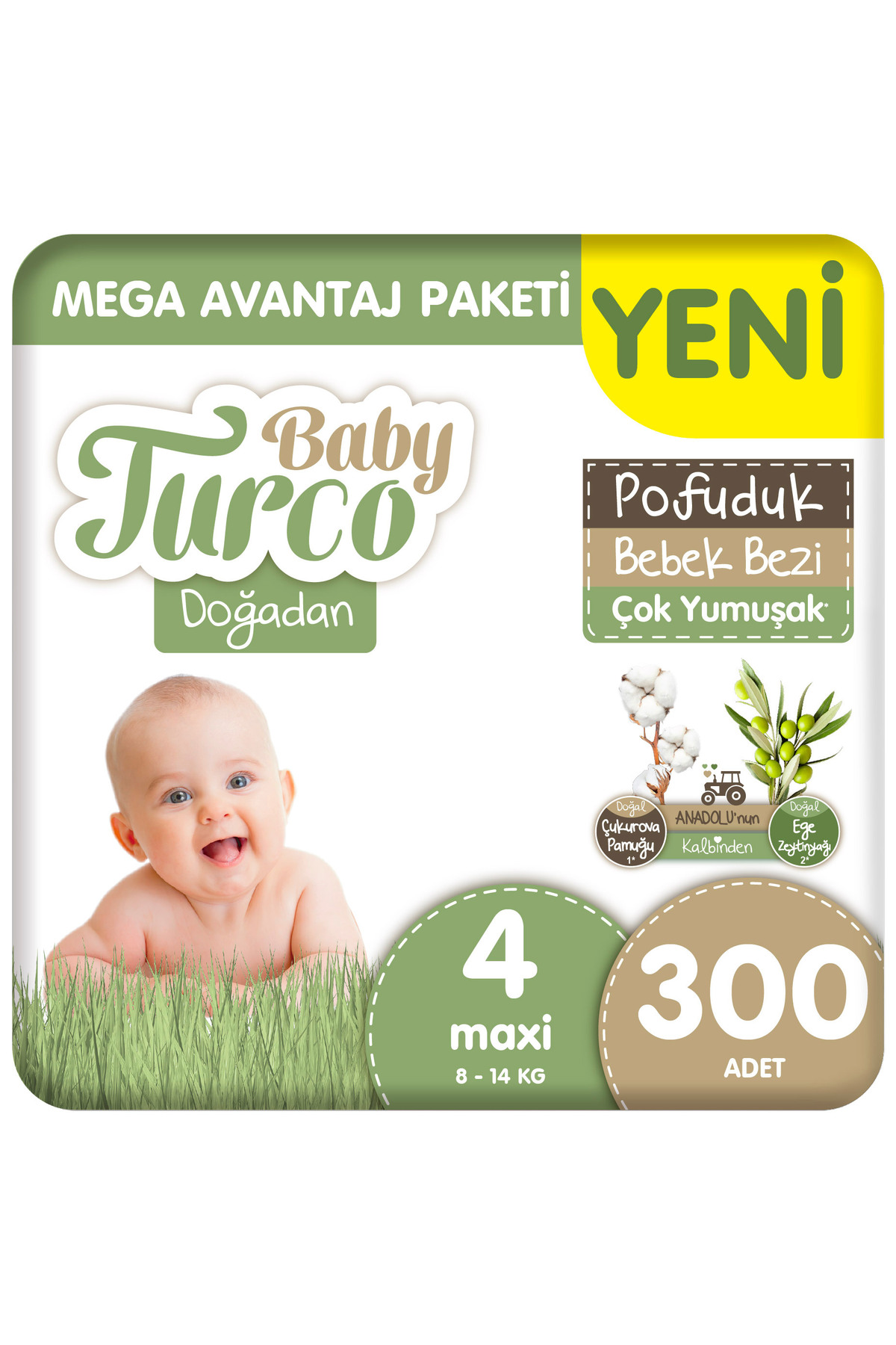 Baby Turco Doğadan Mega Avantaj Paketi Pofuduk Bebek Bezi 4 Numara Maxi 300 Adet - Fiyatı, Yorumları