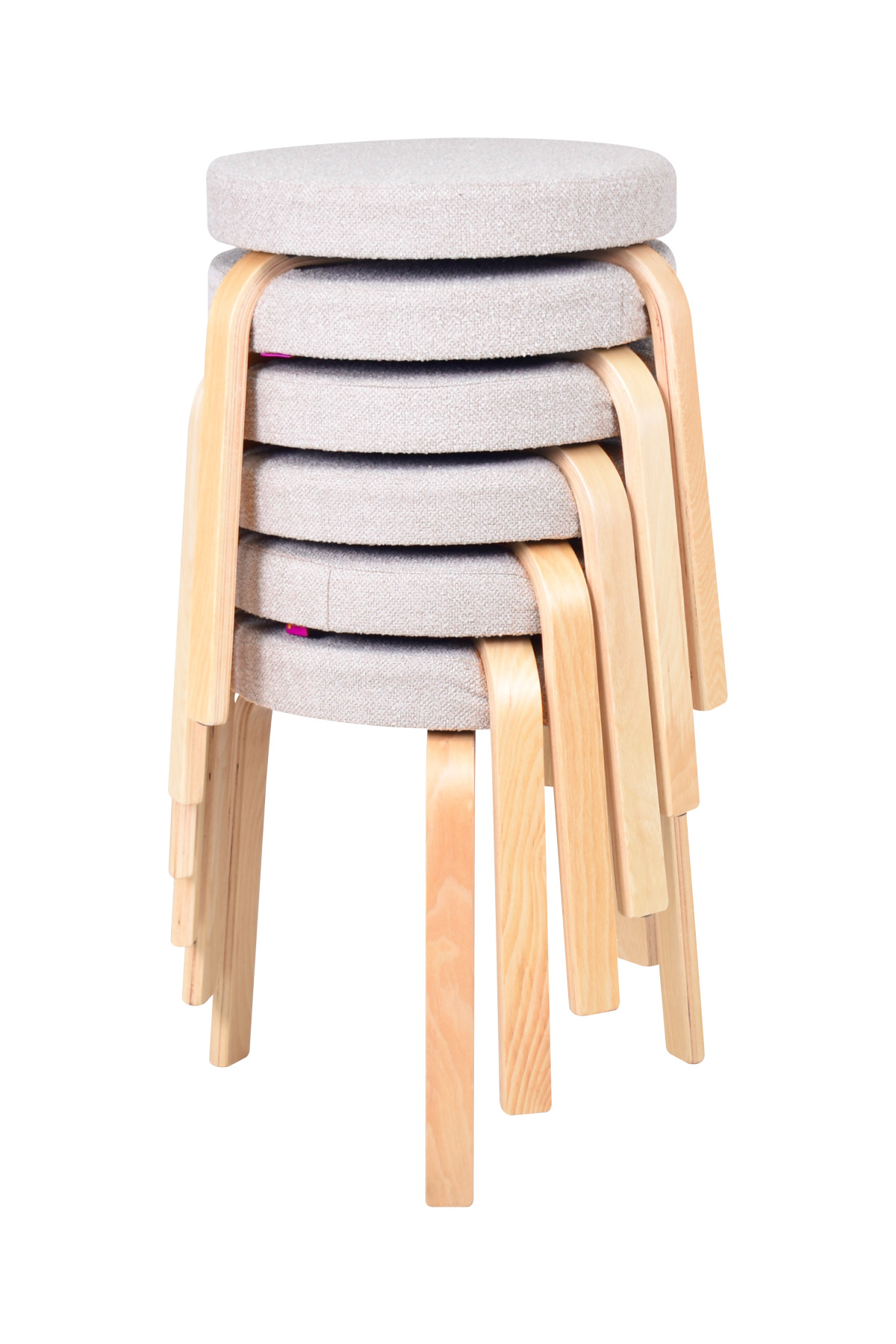 Aegean Teddy Fabric Natural Wooden Feet Stackable Kitchen-Balcony Stool (6 PCS)
