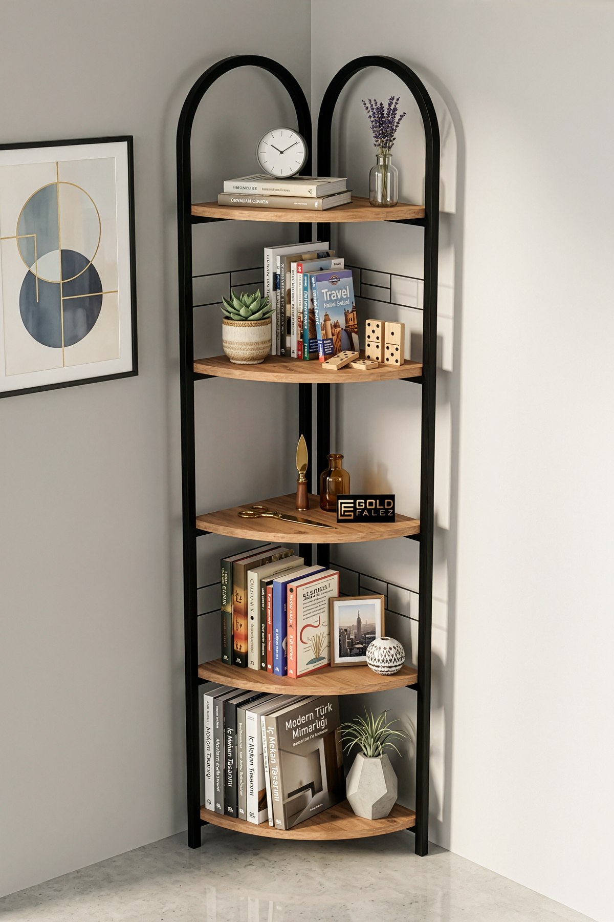 Flower Pot 5 Shelf Bookcase Multi-Purpose Study Room Library Decorative Accessory Atlantic