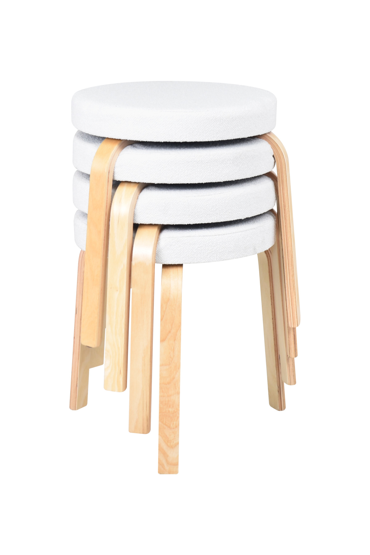 Aegean Teddy Fabric Natural Wooden Feet Stackable Kitchen-Balcony Stool (4 PCS)