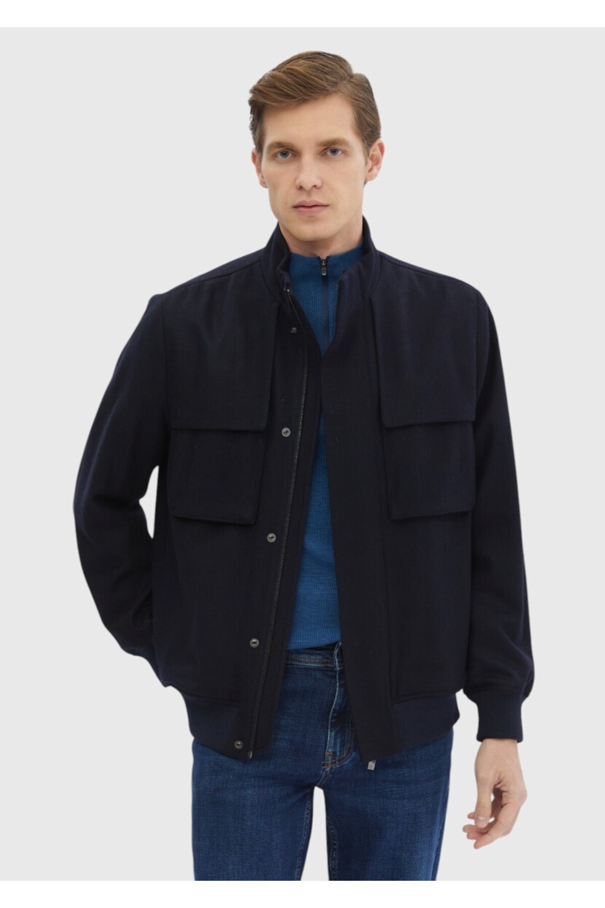 Ramsey  Lacivert Regular Fit Dik Yaka Casual Dokuma Mont - Görsel 3