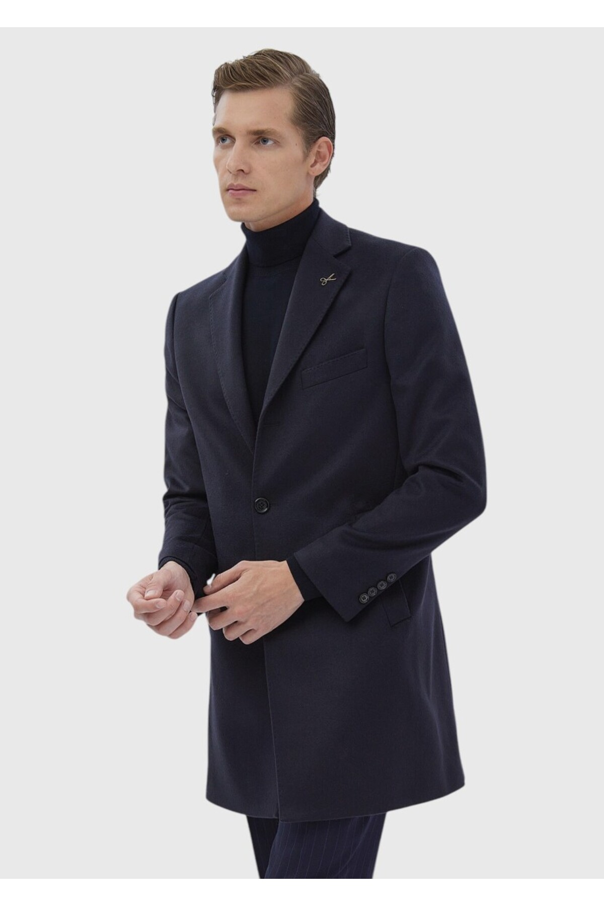 Ramsey  Lacivert Regular Fit Şal Yaka Klasik Dokuma Palto
