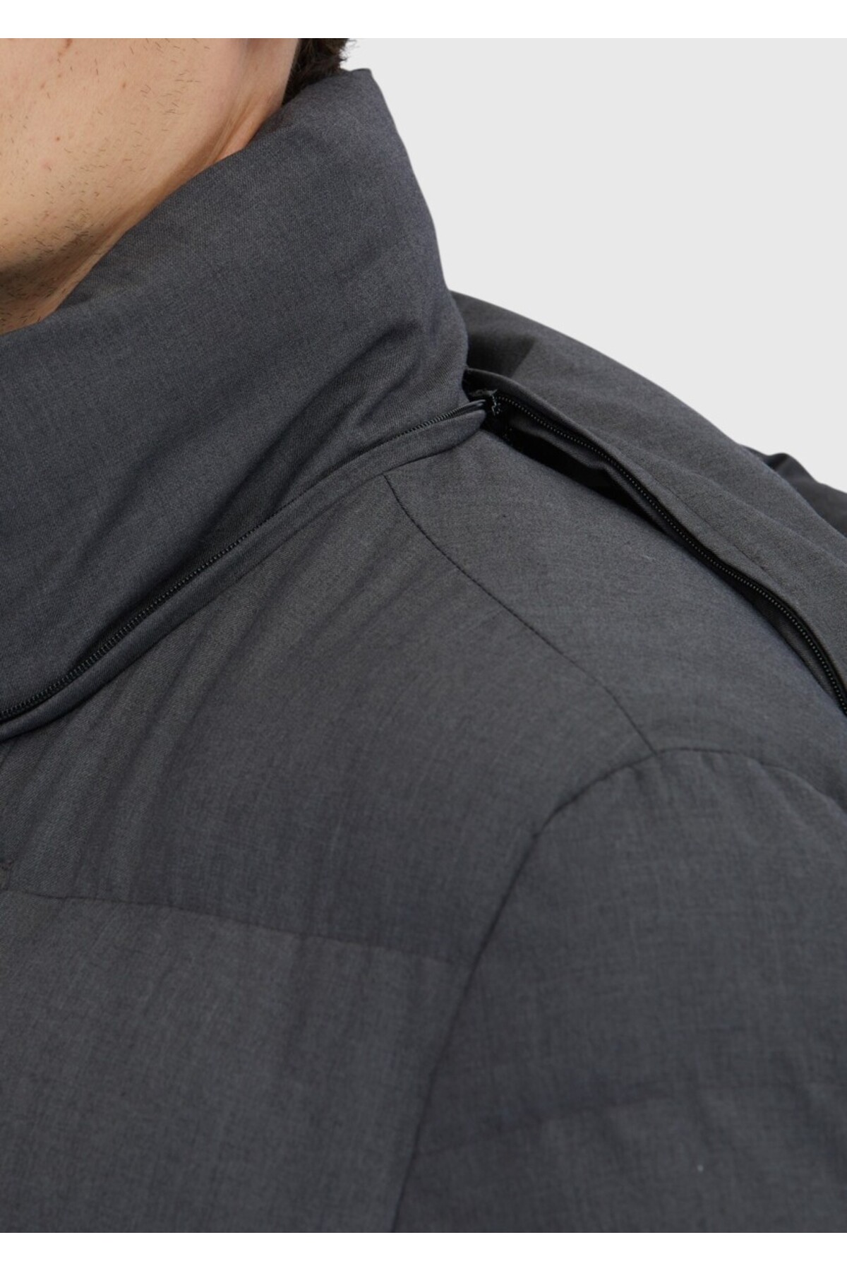 Gri Regular Fit Kapüşonlu Casual Dokuma Kaban — رنگارنگ 163660 — تصویر 7 از 7