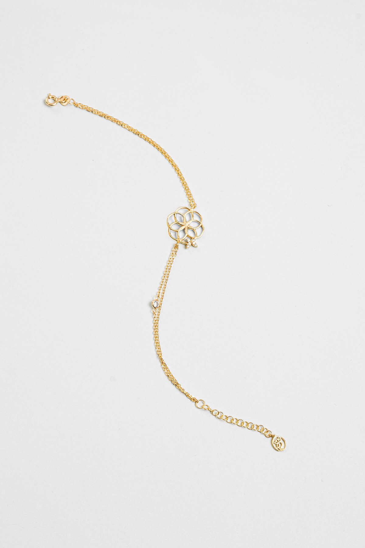 So CHIC... Yaşam Çiçeği 18 Ayar Sarı Altın Kaplama 19 Cm Gümüş Şans Bileklik görsel 5