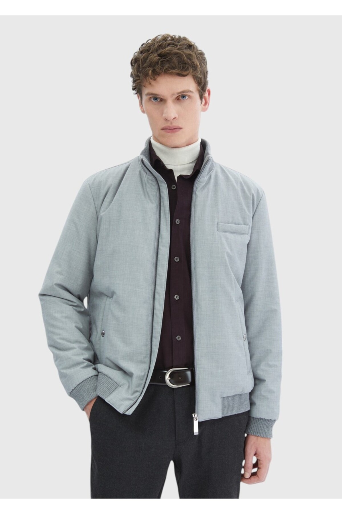 Ramsey  Gri Regular Fit Dik Yaka Casual Dokuma Mont