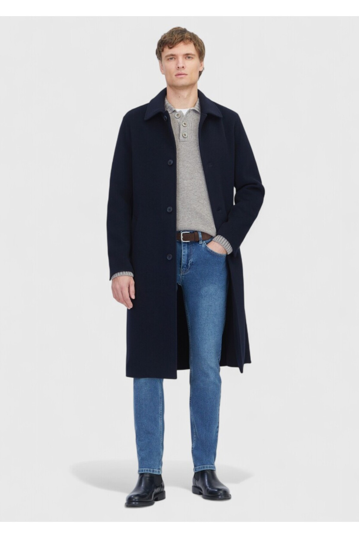 Lacivert Regular Fit Gömlek Yaka Klasik Dokuma Palto — رنگارنگ 163909 — تصویر 2 از 7