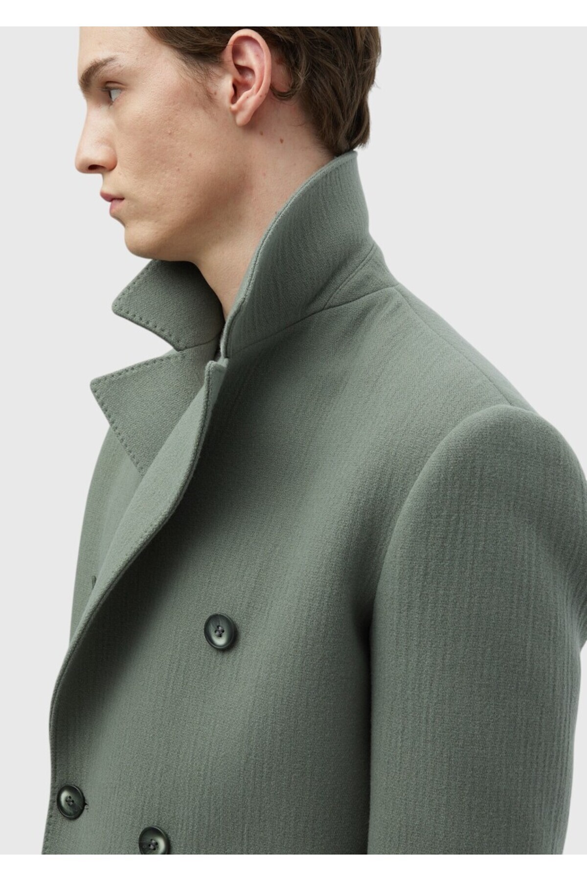 Ramsey  Açık Yeşil Regular Fit Kruvaze Yaka Casual Dokuma Palto - Görsel 6