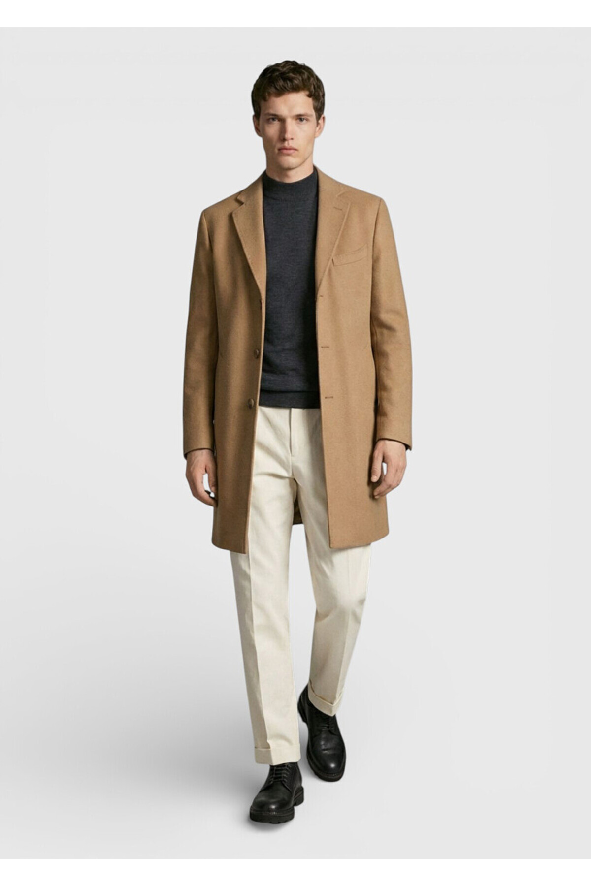 Ramsey  Deve Tüyü Regular Fit Şal Yaka Klasik Dokuma Palto - Görsel 2