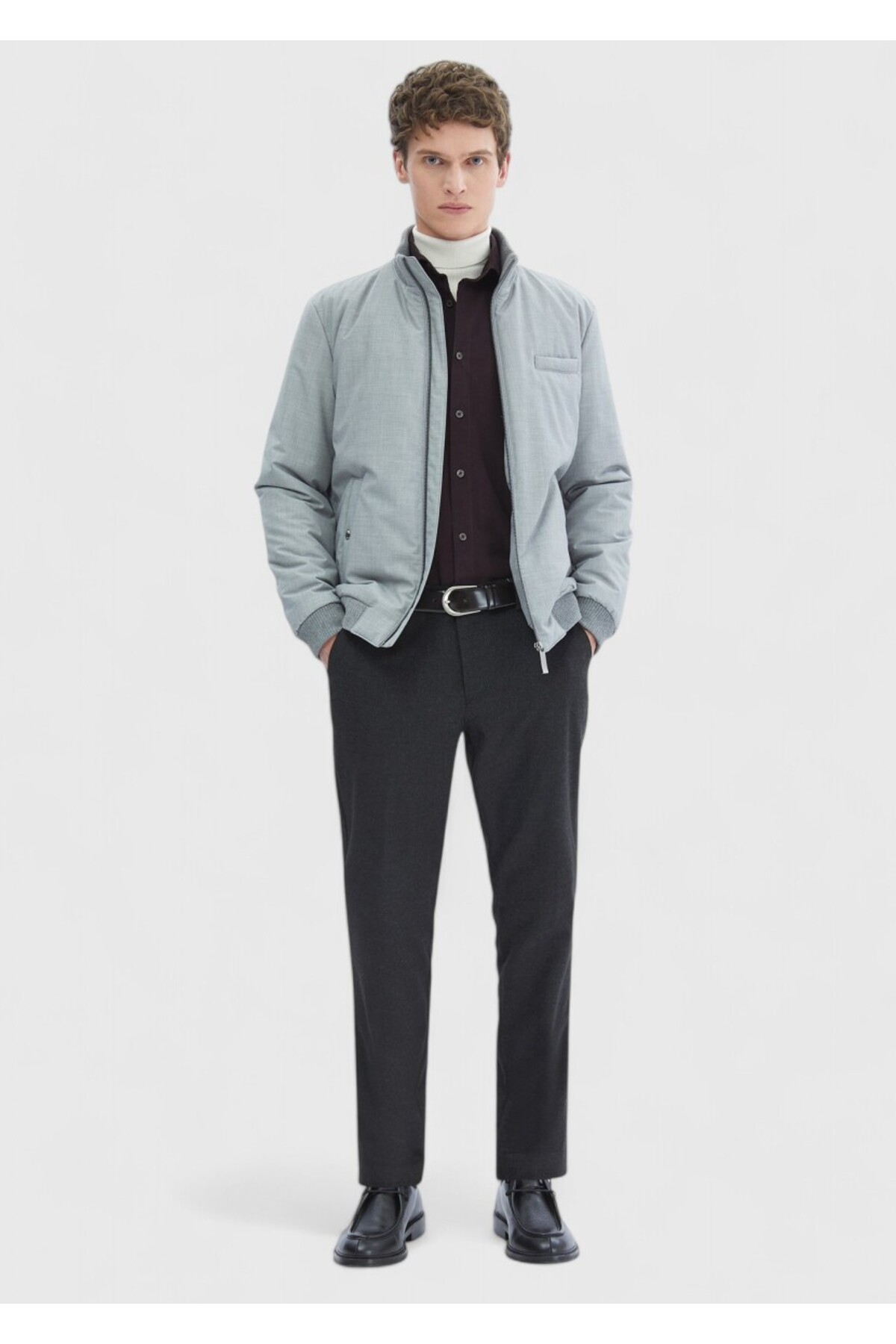 Ramsey  Gri Regular Fit Dik Yaka Casual Dokuma Mont - Görsel 2