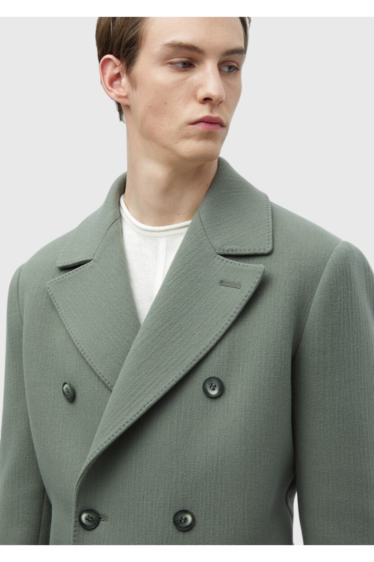 Ramsey  Açık Yeşil Regular Fit Kruvaze Yaka Casual Dokuma Palto - Görsel 4