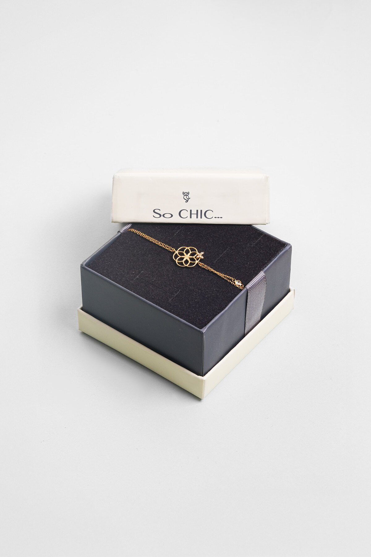 So CHIC... Yaşam Çiçeği 18 Ayar Sarı Altın Kaplama 19 Cm Gümüş Şans Bileklik görsel 6