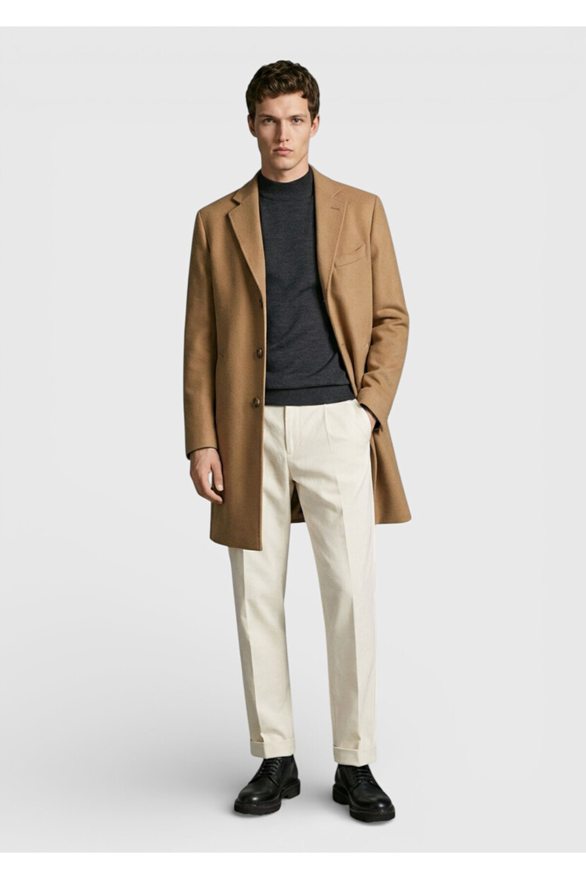 Ramsey  Deve Tüyü Regular Fit Şal Yaka Klasik Dokuma Palto
