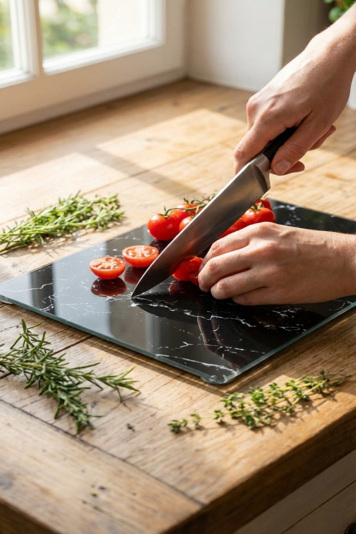 Glass Cutting Board Unbreakable Tempered 25x35 cm Black Marble Patterned Anti-Slip