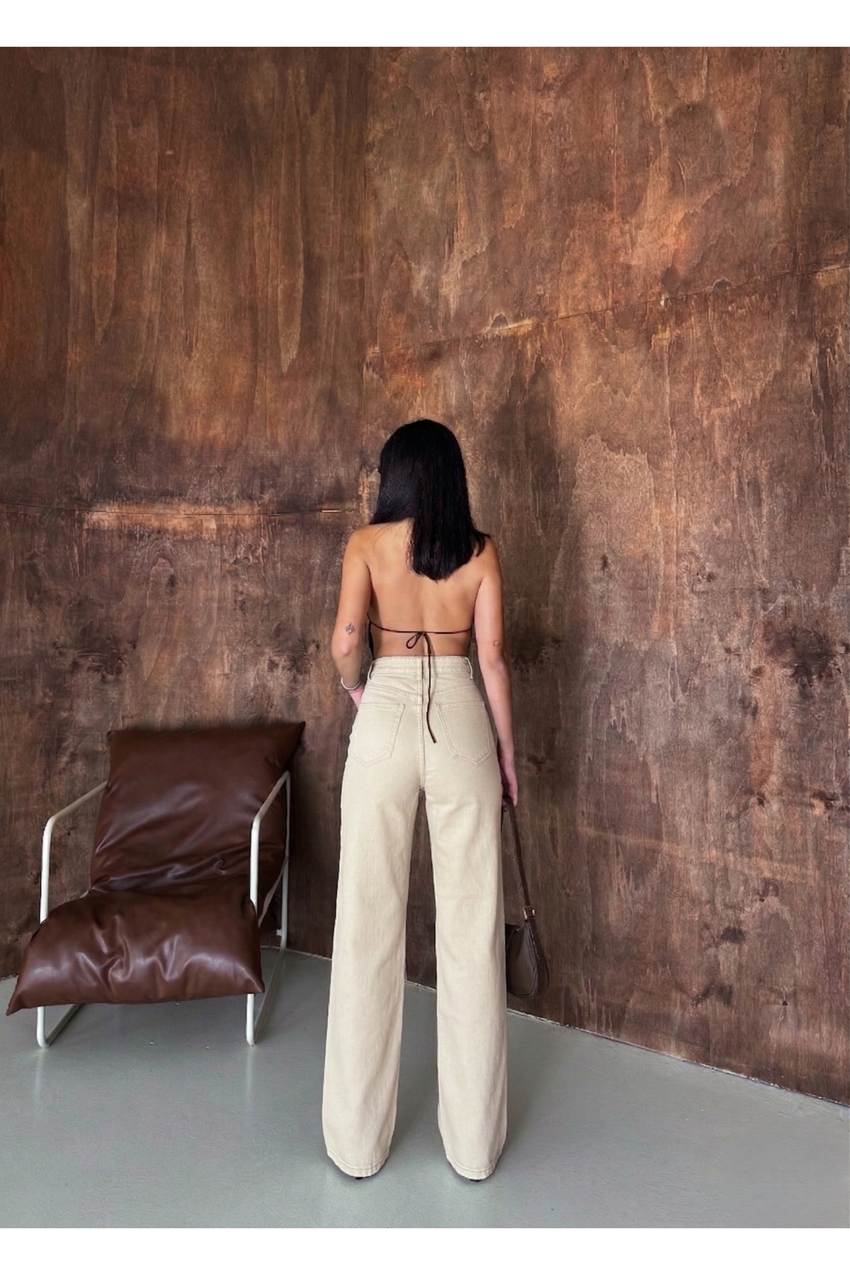 Swet Shop Jeans  Kadın Yüksek Bel Soluk Efekt Vintage Kemerli , Bel Püskül Paça Püskül Palazzo Jean - Görsel 6